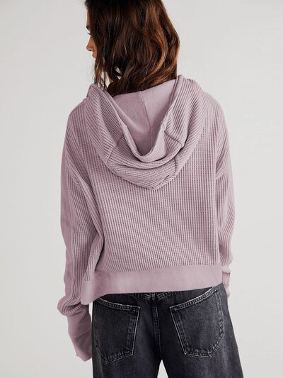 Waffelstrickjacke mit überschnittenen Schultern und Kapuze