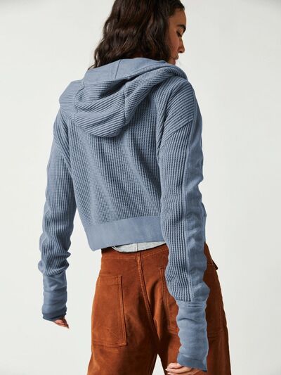 Waffelstrickjacke mit überschnittenen Schultern und Kapuze