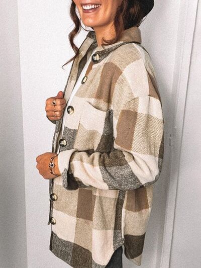 Karierte Jacke mit Taschen, überschnittenen Schultern und Knopfleiste