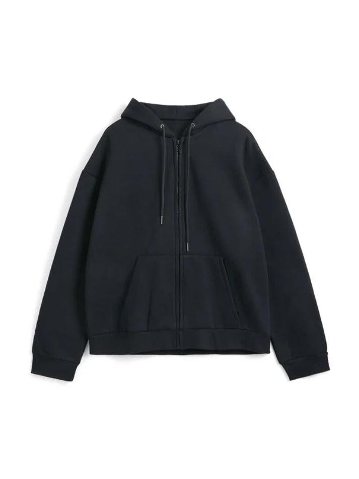 Solid Color Fleece Lined Zip Up Hoodie - HouseofHalley