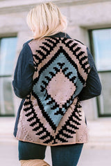 Chaqueta con botones y cordón ajustable de manga larga con diseño geométrico, talla grande