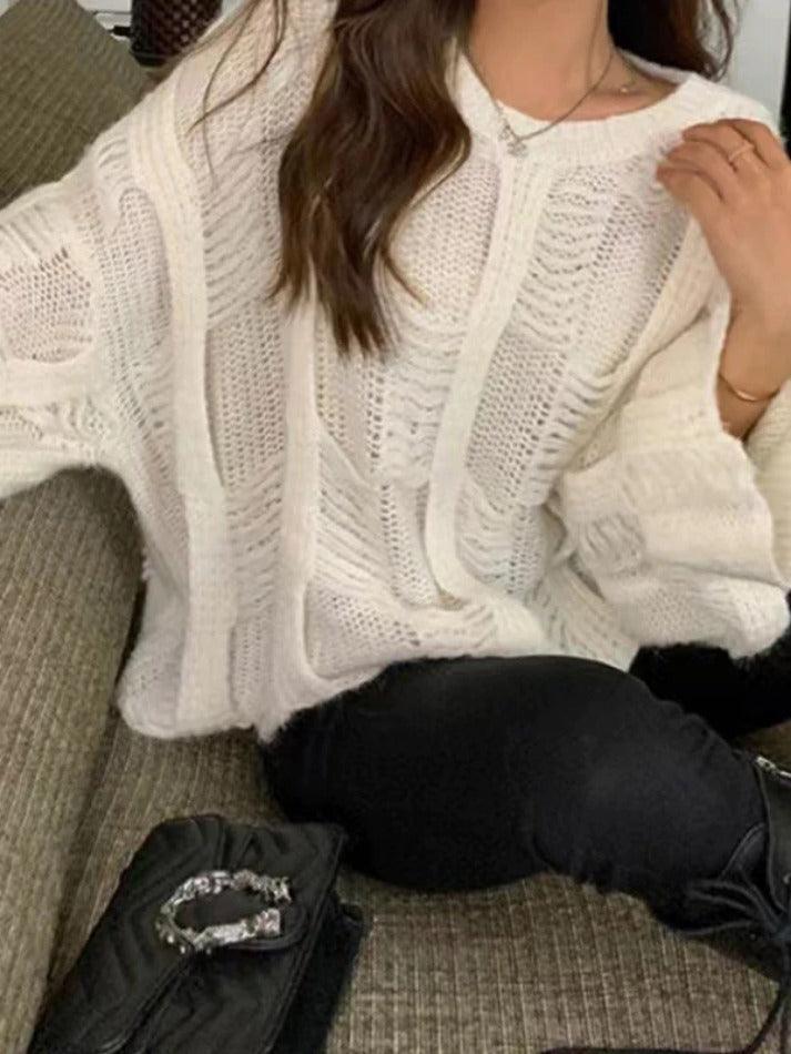 Solid Cutout Loose Knit Sweater - HouseofHalley