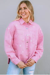 Jeansjacke mit Knopfleiste und Schlitz und Sternmuster