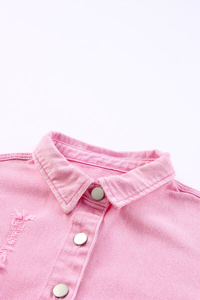 Distressed-Jeansjacke mit Knopfleiste und offenem Saum