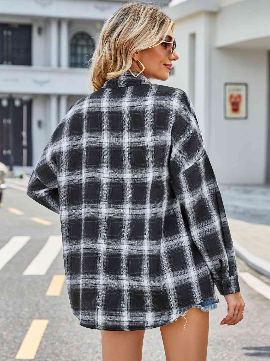 Karierte Button-Down-Jacke mit Kragen
