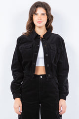 American Bazi Button Up Cropped Corduroy Jackets