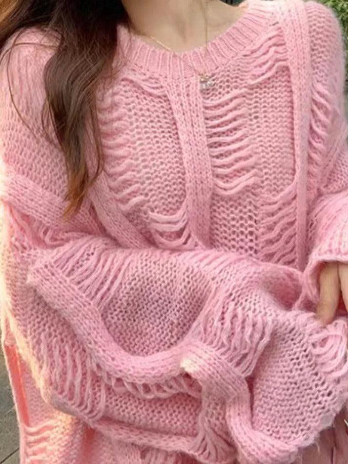 Solid Cutout Loose Knit Sweater