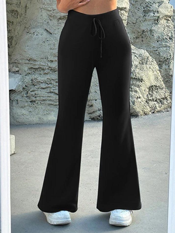 Solid Drawstring Flare Leg Pants - HouseofHalley