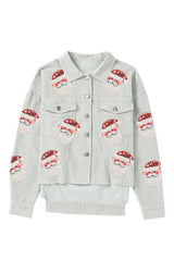 Jacke mit Pailletten und Knopfleiste vorne und Weihnachtsmann-Print