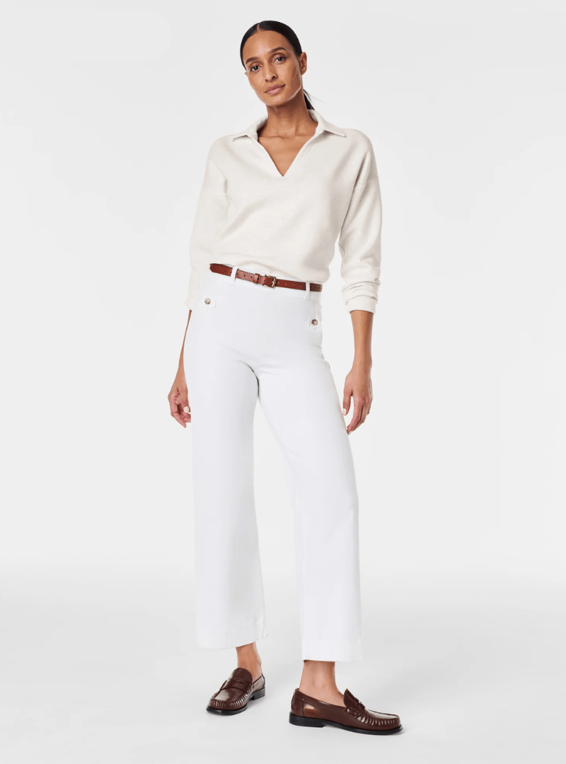 Stylish Twill Cropped Wide-Leg Trousers