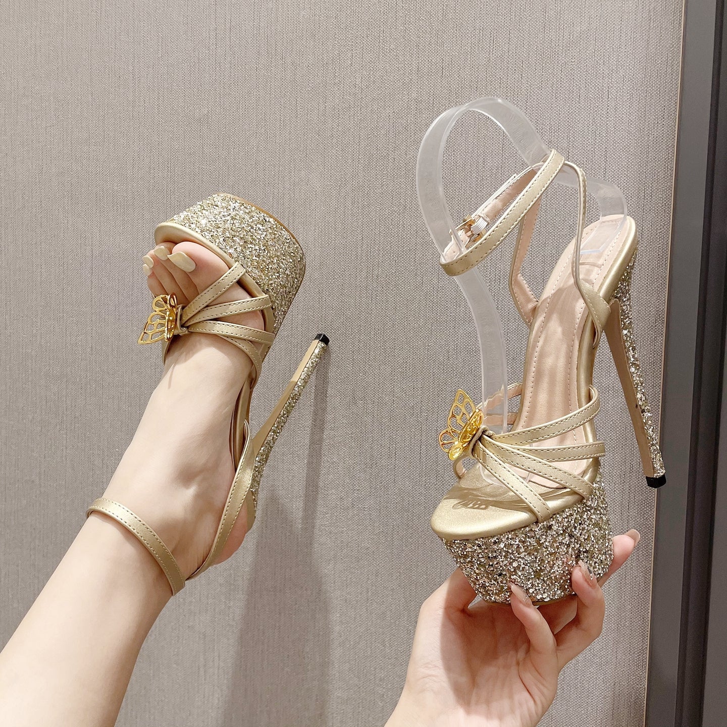Jaela Glitter Butterfly Platform Heels