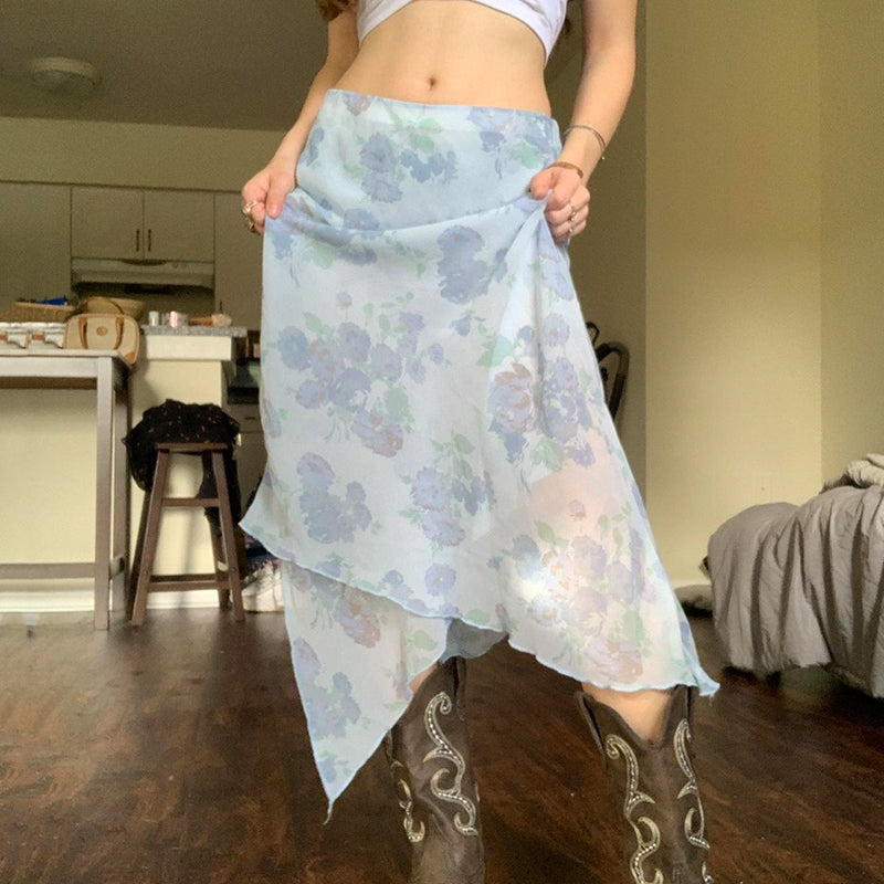 Liana Floral Asymmetric Mesh Skirt