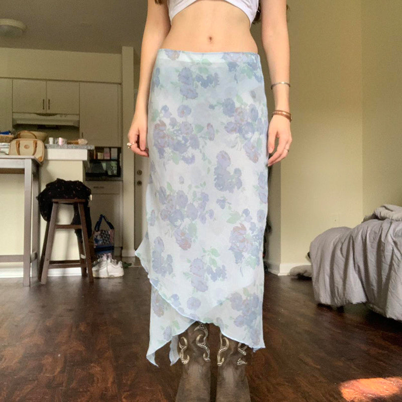 Liana Floral Asymmetric Mesh Skirt