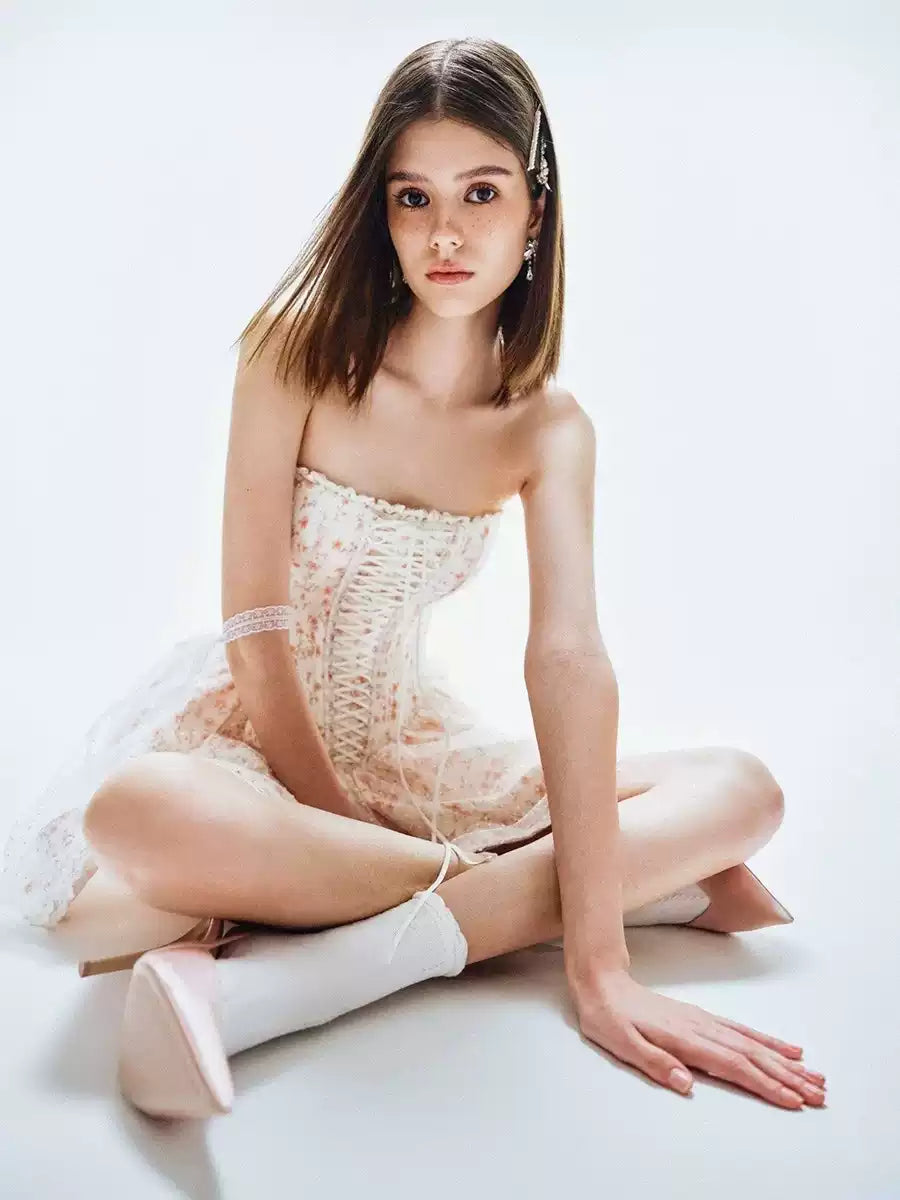 Daiana Floral Lace-Up Corset Dress