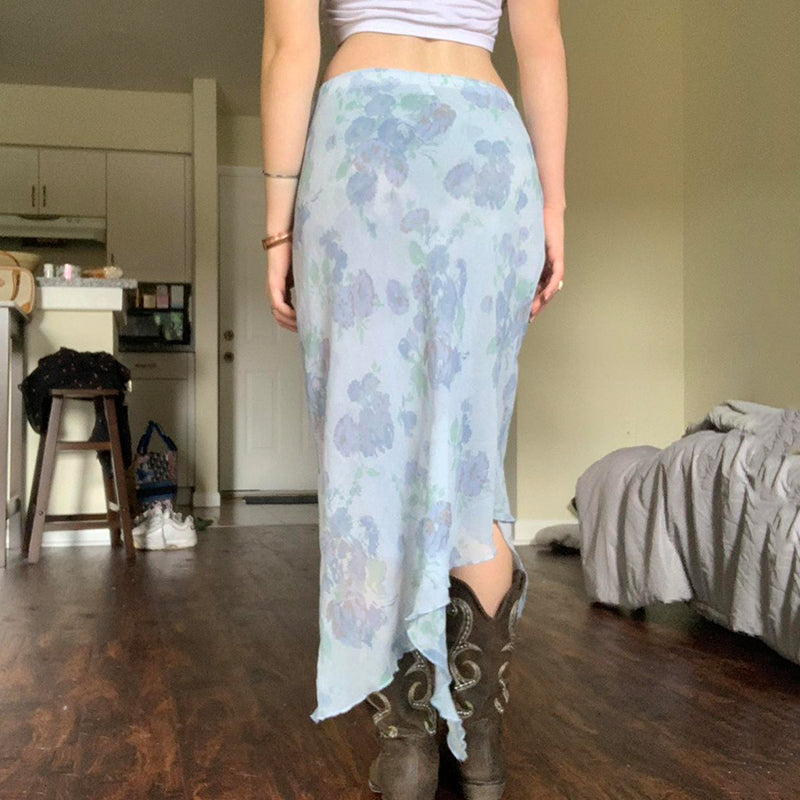 Liana Floral Asymmetric Mesh Skirt