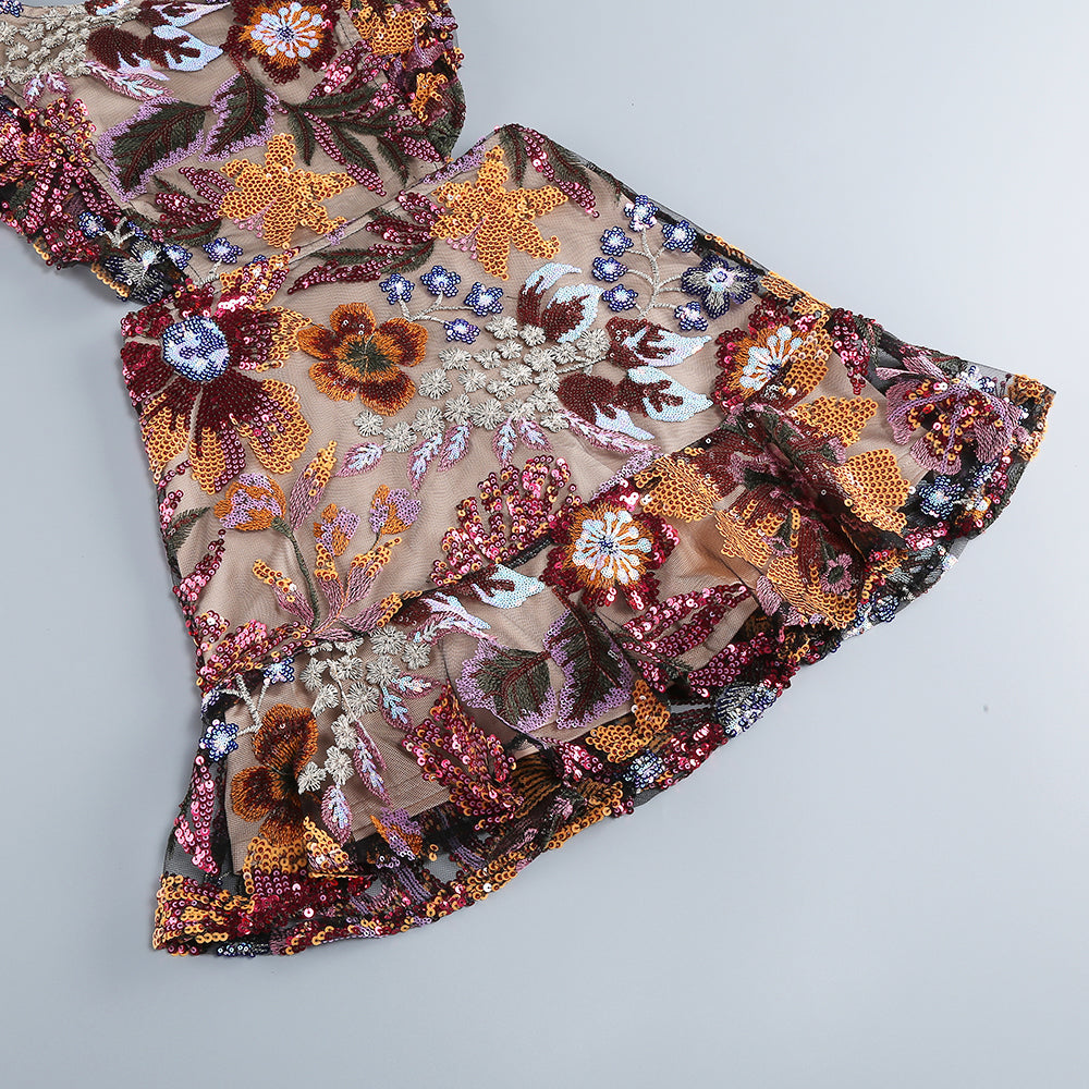 Viola Sequin Floral Mini Dress