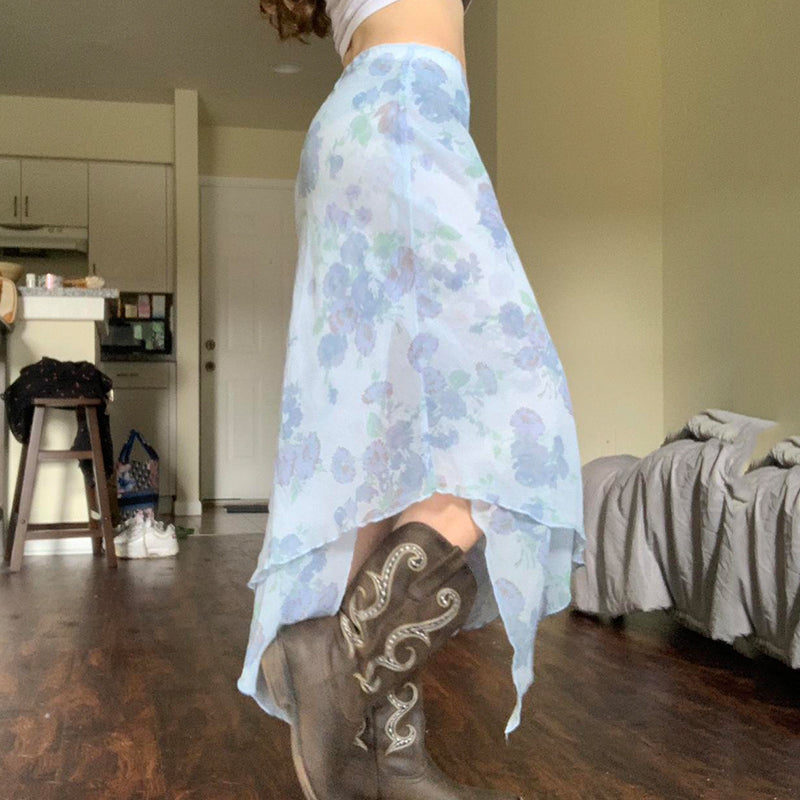 Liana Floral Asymmetric Mesh Skirt