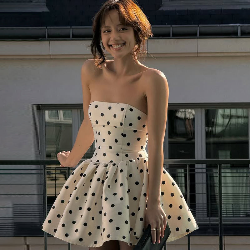 Elodie Polka Dot Strapless Mini Dress