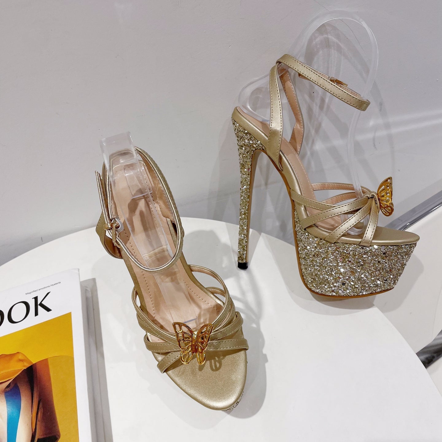 Jaela Glitter Butterfly Platform Heels