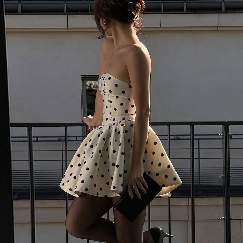 Elodie Polka Dot Strapless Mini Dress