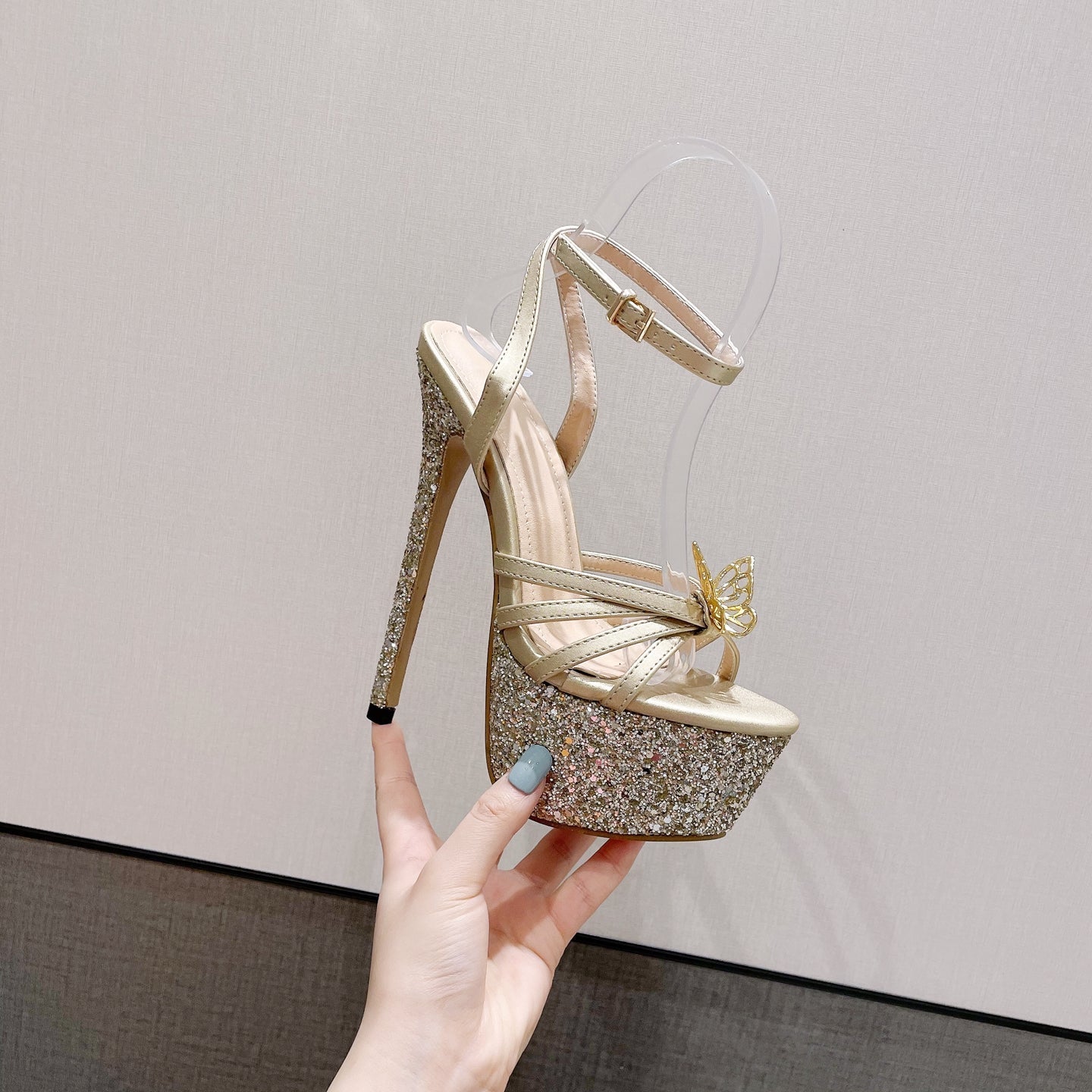 Jaela Glitter Butterfly Platform Heels