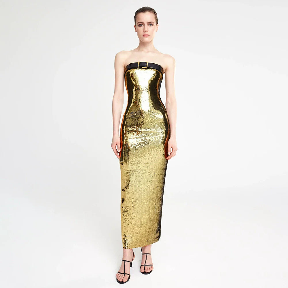 Tiara Sequin Maxi Dress with Belt