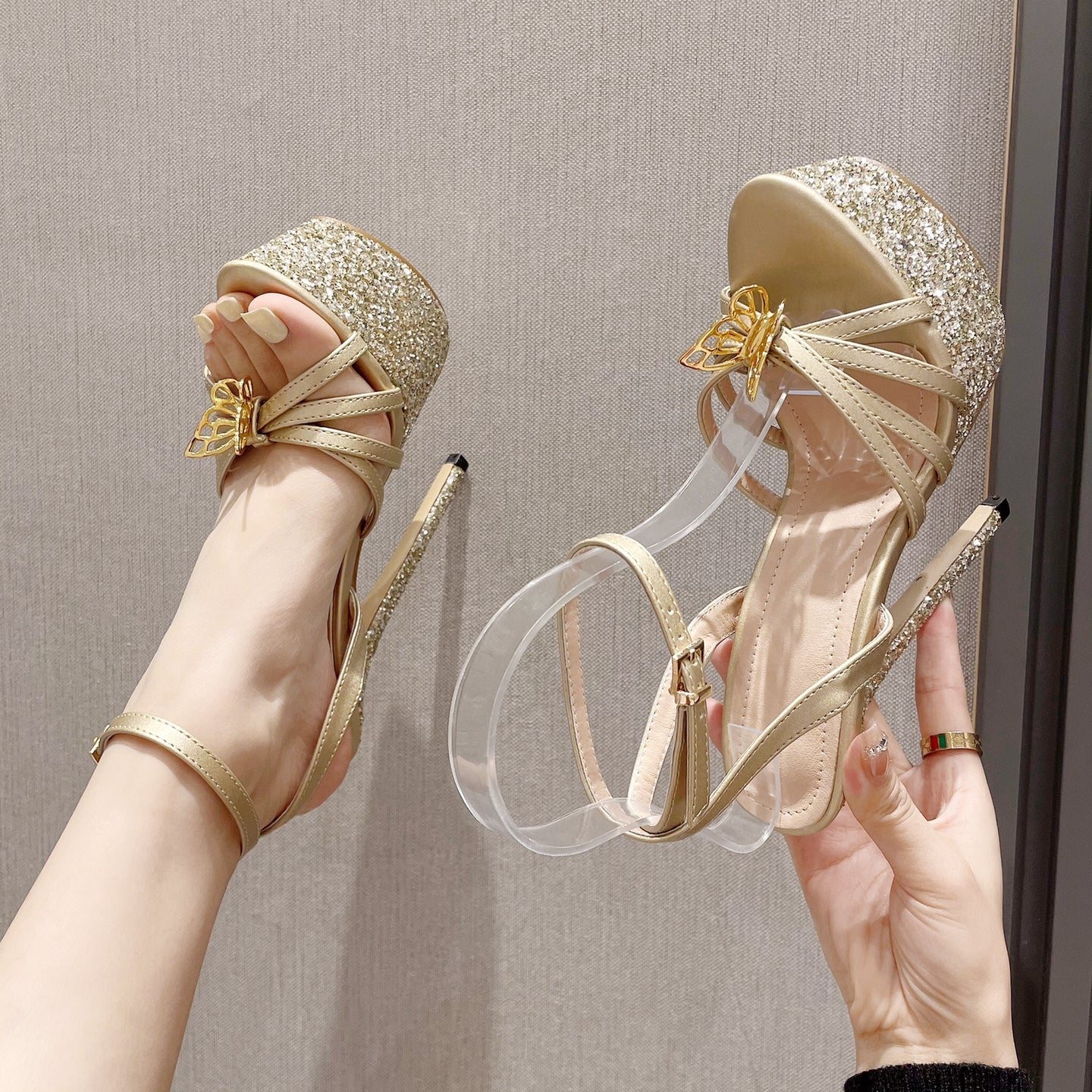 Jaela Glitter Butterfly Platform Heels