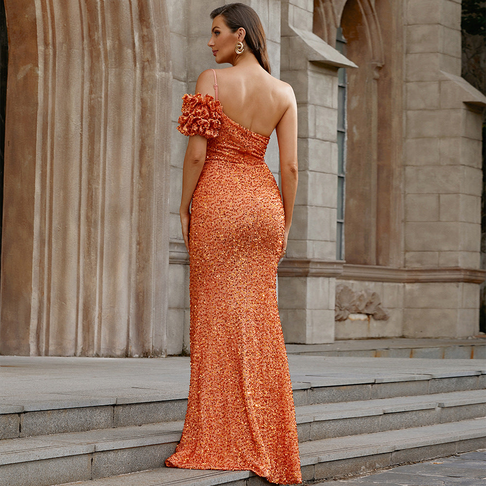 Noel Sequin Slit Maxi Dress