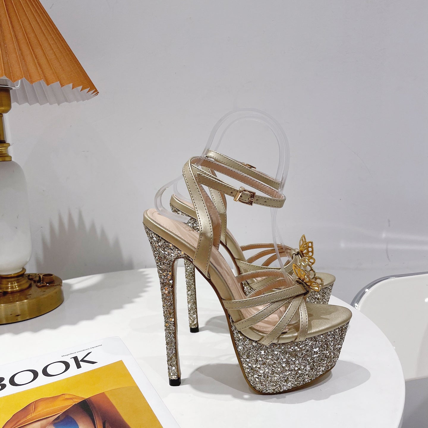 Jaela Glitter Butterfly Platform Heels