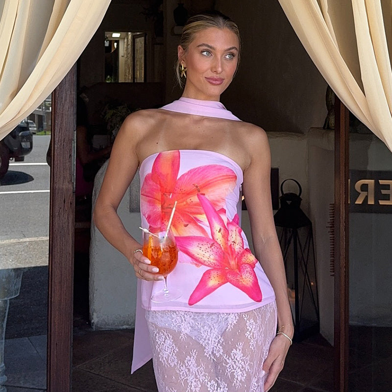 Sierra Pink Floral Mesh Halter Top