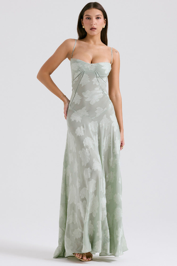 Aurora Floral Lace Maxi Dress in Green
