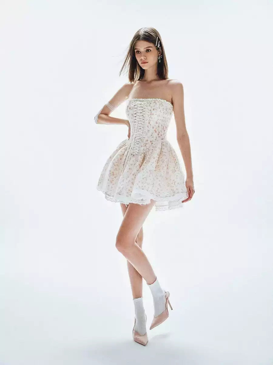 Daiana Floral Lace-Up Corset Dress