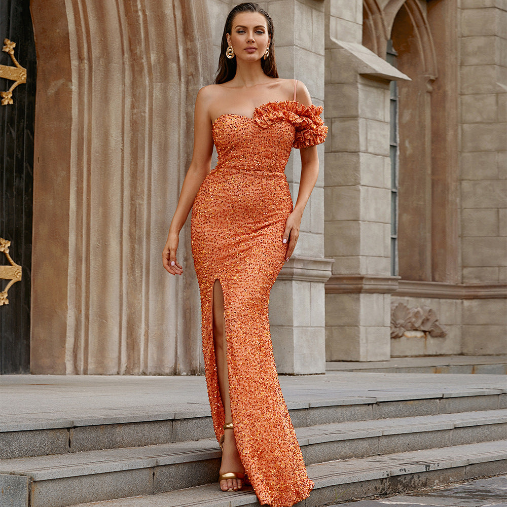 Noel Sequin Slit Maxi Dress