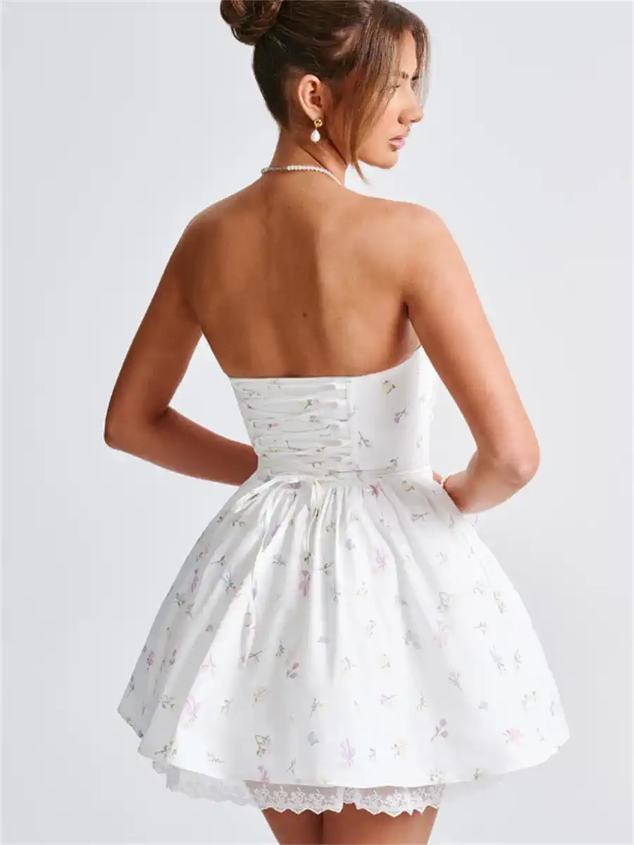 Pearl Strapless Floral Corset Mini Dress