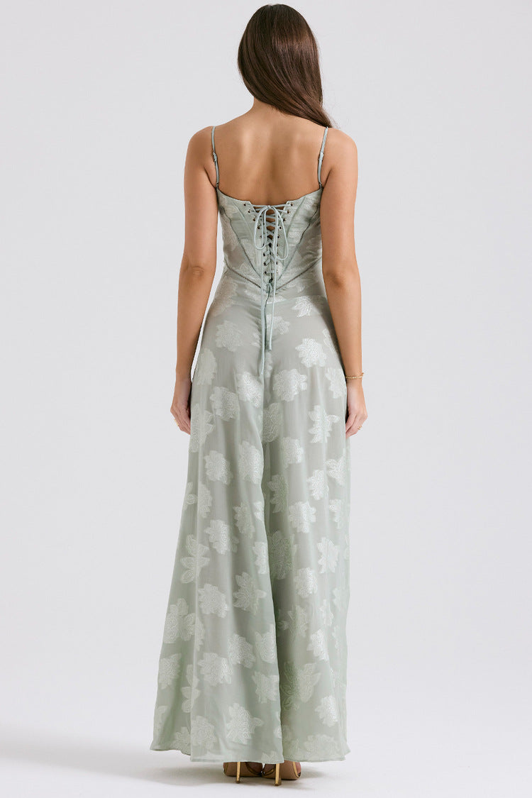 Aurora Floral Lace Maxi Dress in Green