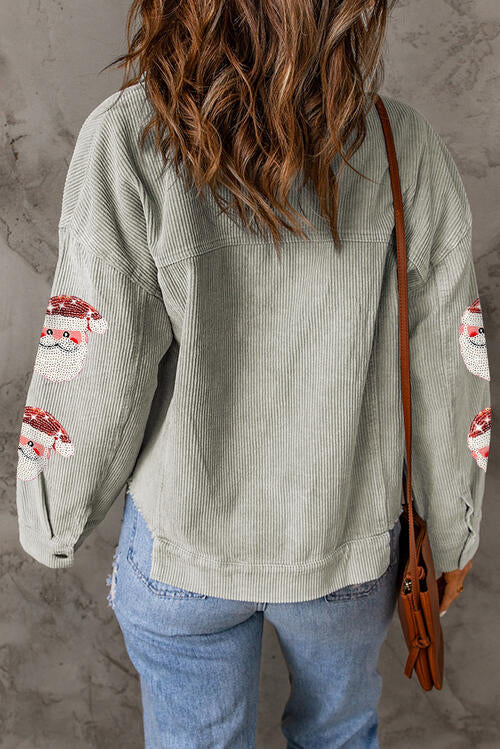 Jacke mit Pailletten und Knopfleiste vorne und Weihnachtsmann-Print