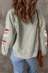 Jacke mit Pailletten und Knopfleiste vorne und Weihnachtsmann-Print