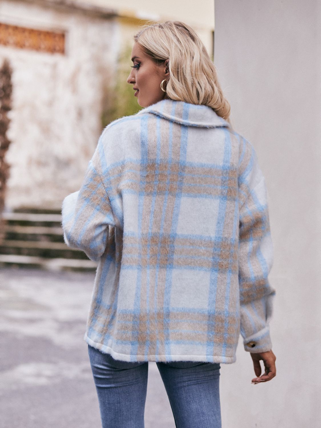 Karierte Jacke mit überschnittenen Schultern und Kragen