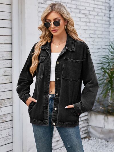 Jeansjacke mit abnehmbarer Kapuze und Knopfleiste