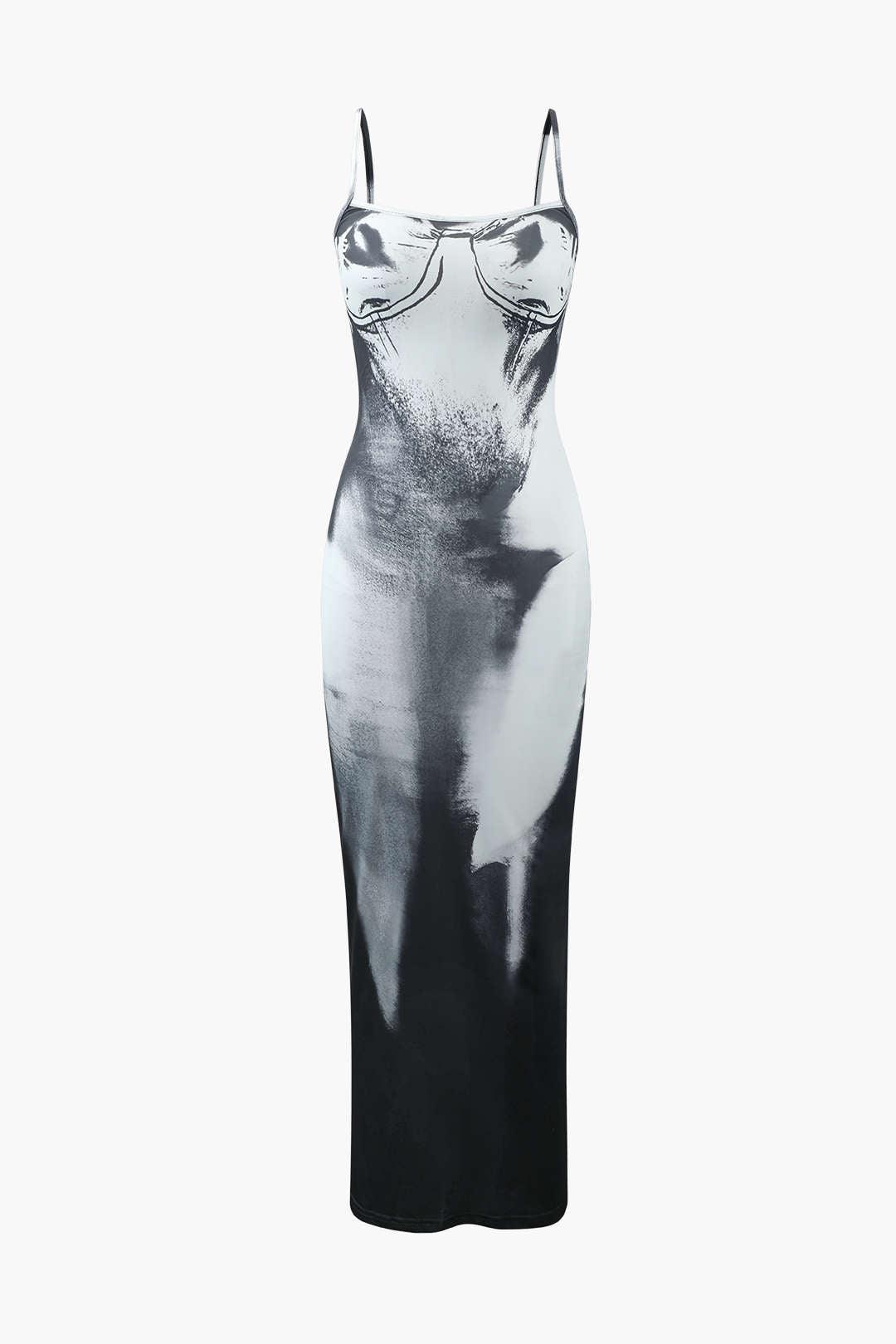 Abstract Print Back Slit Maxi Dress - HouseofHalley