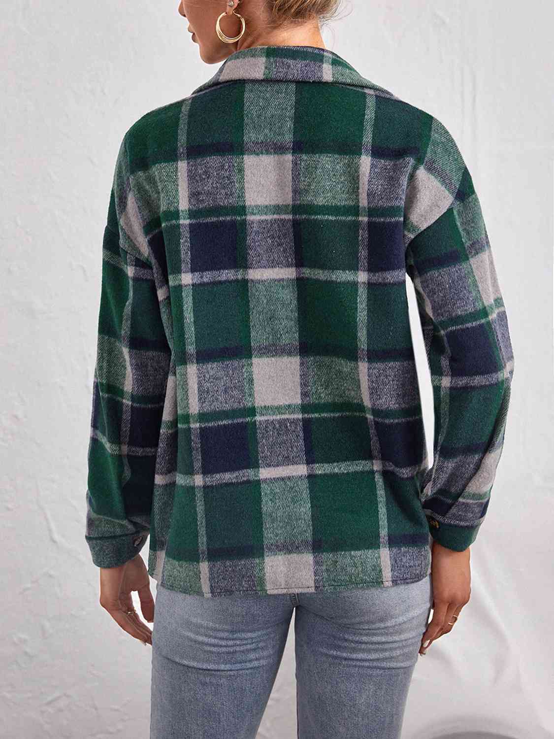 Karierte Button-Down-Jacke mit Kragen
