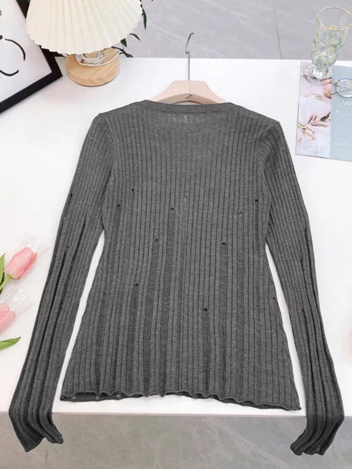 V Neck Slim Cutout Long Sleeve Knit