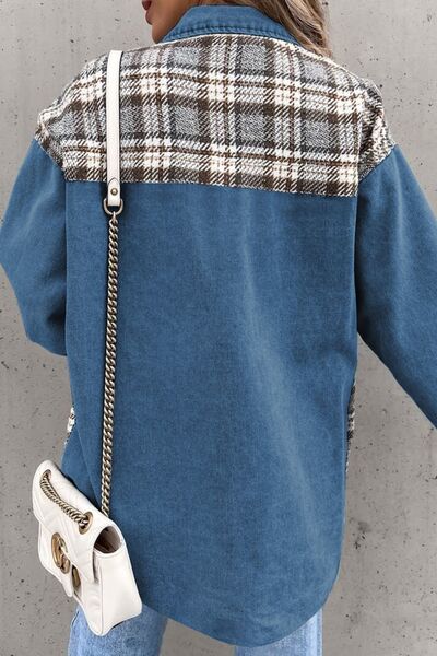 Karierte Jeansjacke mit Taschen und Knopfleiste
