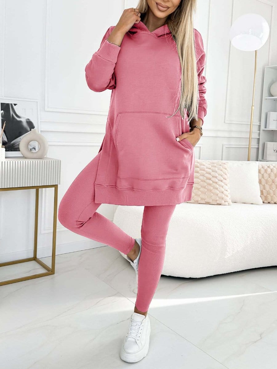 Aria - Plus Size  Solid Color Hoodie and Lined Leggings two-piece set