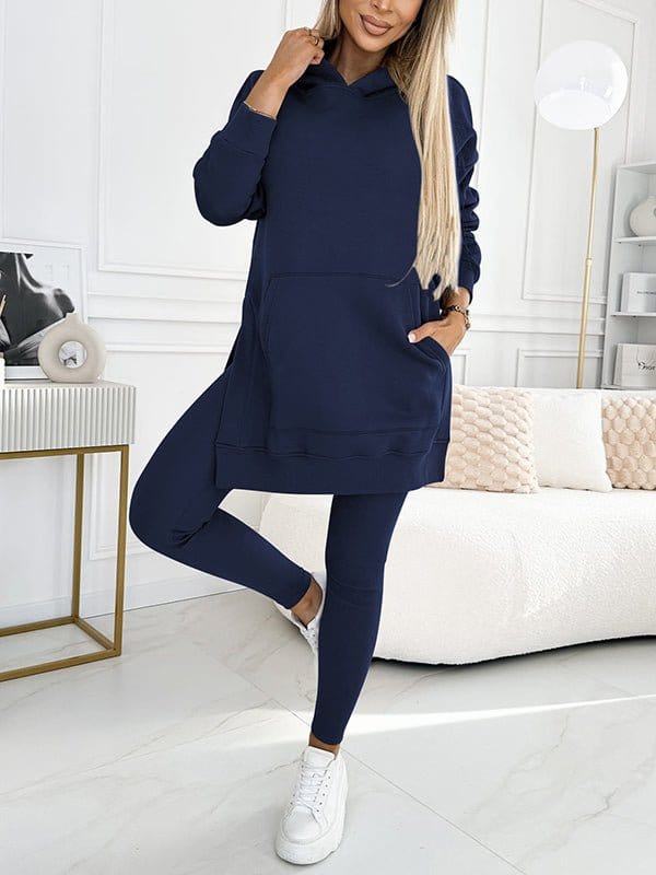 Aria - Plus Size  Solid Color Hoodie and Lined Leggings two-piece set