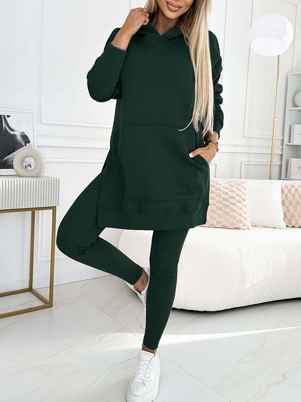 Aria - Plus Size  Solid Color Hoodie and Lined Leggings two-piece set