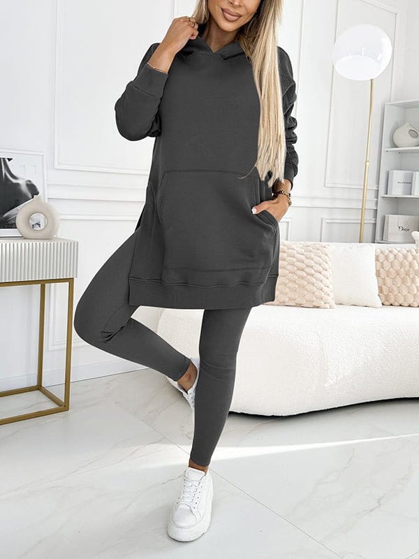 Aria - Plus Size  Solid Color Hoodie and Lined Leggings two-piece set