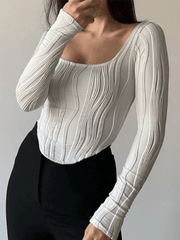 Asymmetric Creped White Long Sleeve Crop Top - HouseofHalley