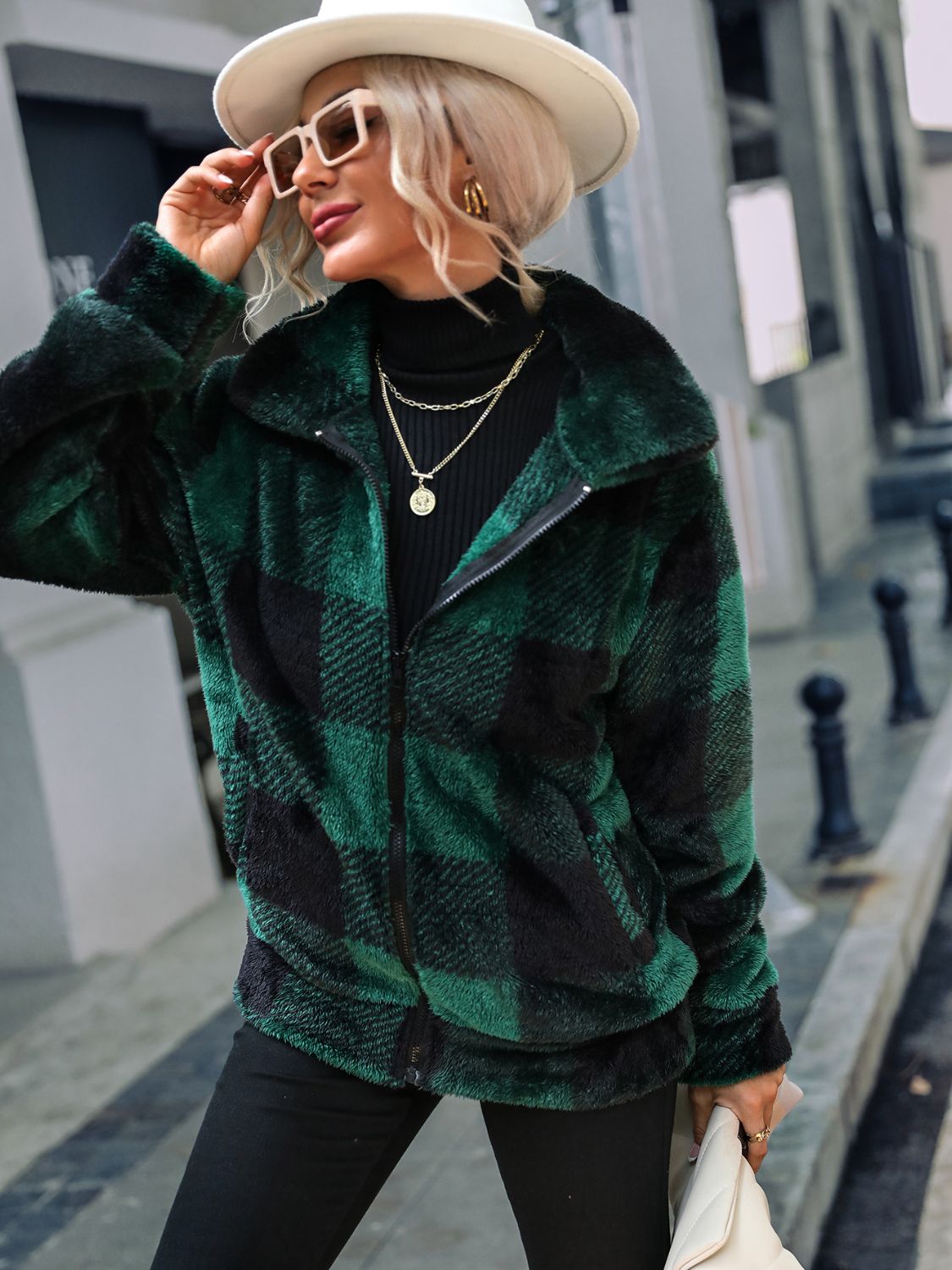 Karierte Jacke mit Reißverschlusskragen
