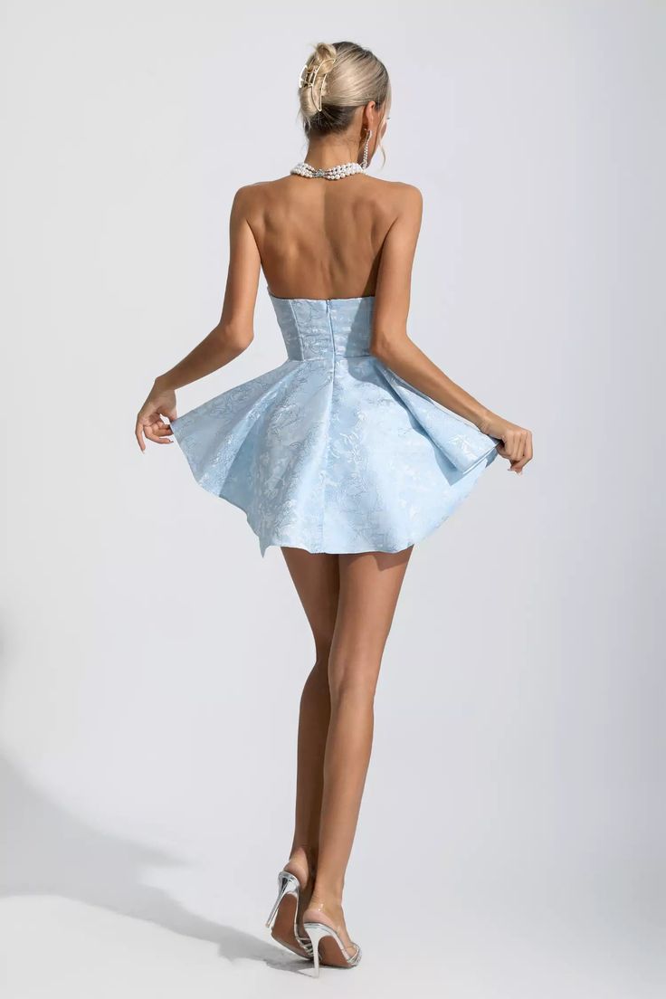 Stassi Mini Gown Dress in Light Blue